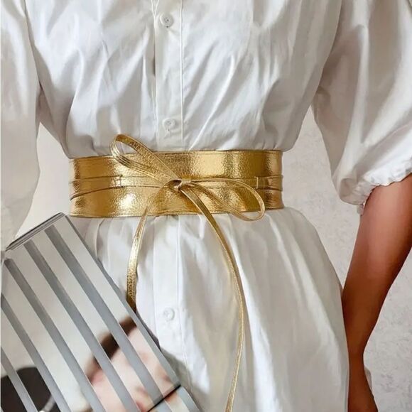 Fashionable Boho Vegan Leather Belt Wide Corset Style with Bow Tie Accent - Picture 3 of 11